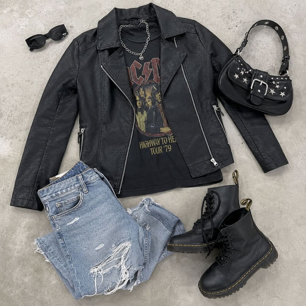 Xhilaration Girls Black Faux Leather Moto Biker Jacket Youth Medium Edgy